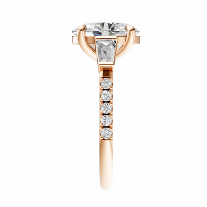 Oval Accented Three Stone Tappered Baguettes Setting