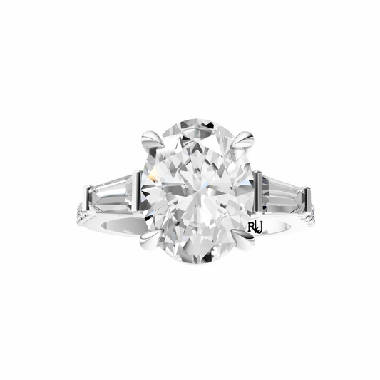 Oval Accented Three Stone Tappered Baguettes Setting