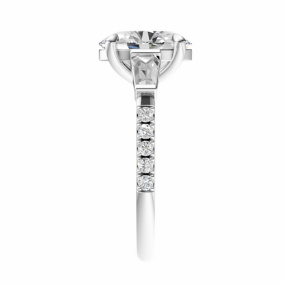 Oval Accented Three Stone Tappered Baguettes Setting