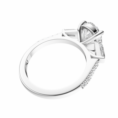Oval Accented Three Stone Tappered Baguettes Setting