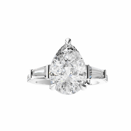 Pear Accented Three Stone Tappered Baguettes Setting