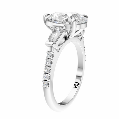 Pear Accented Three Stone Tappered Baguettes Setting