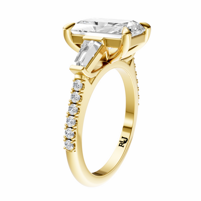 Radiant Accented Three Stone Tappered Baguettes Setting