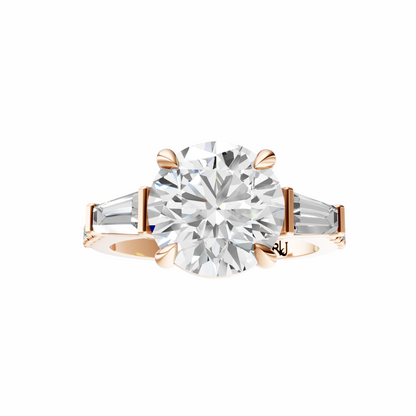 Round Accented Three Stone Tappered Baguettes Setting
