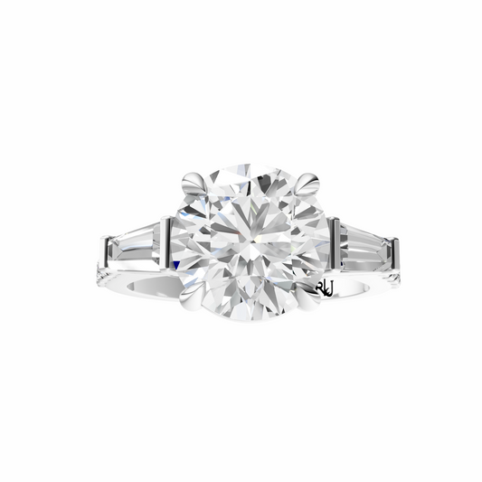 Round Accented Three Stone Tappered Baguettes Setting