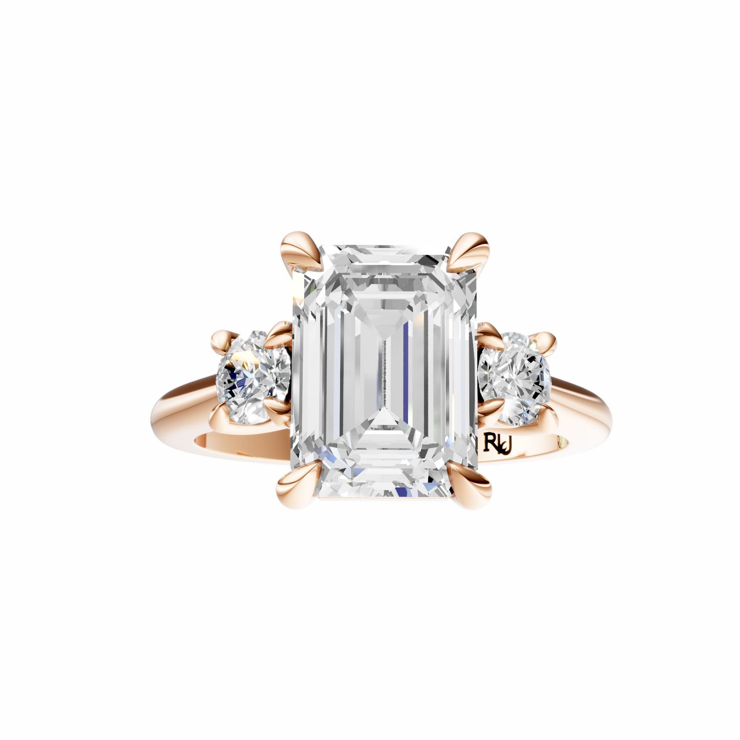 Emerald Three Stone Round Solitaire Setting