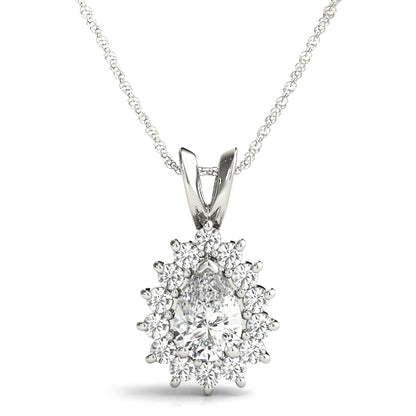 Pear Flared Halo Accented Lab Diamond Necklace