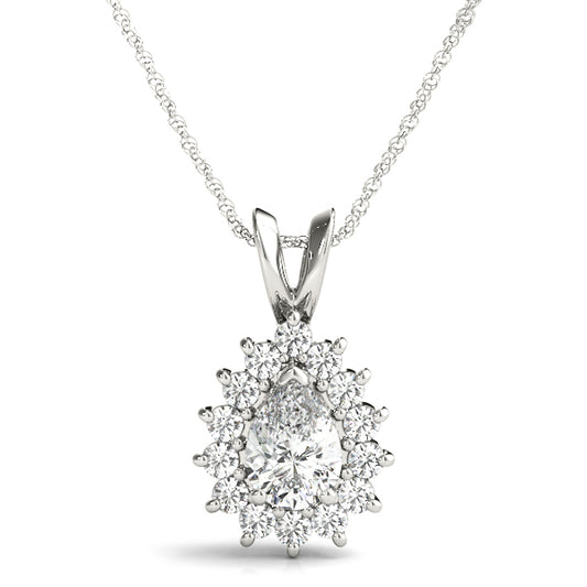 Pear Flared Halo Accented Lab Diamond Necklace