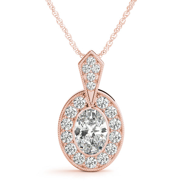 Oval Accented Halo Straight-Edge Lab Diamond Necklace