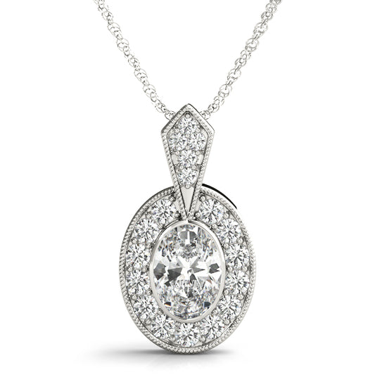 Oval Accented Halo Straight-Edge Lab Diamond Necklace