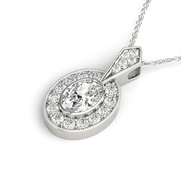 Oval Accented Halo Straight-Edge Lab Diamond Necklace