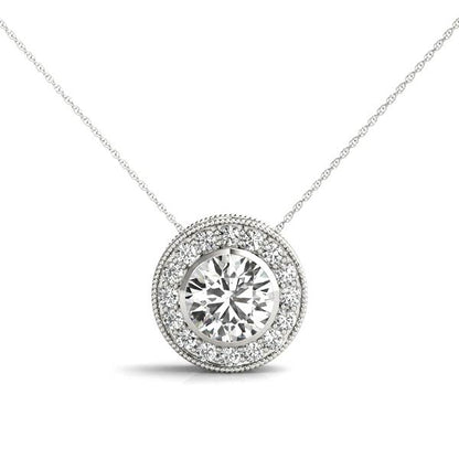 Round Halo Accented Floating Lab Diamond Necklace