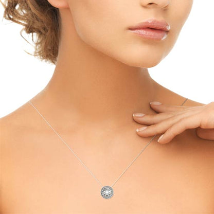 Round Halo Accented Floating Lab Diamond Necklace