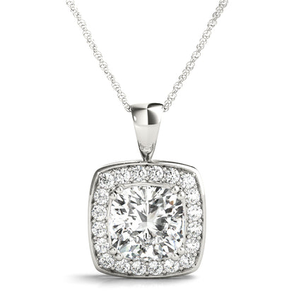 Cushion Halo Straight-Edge Lab Diamond Necklace