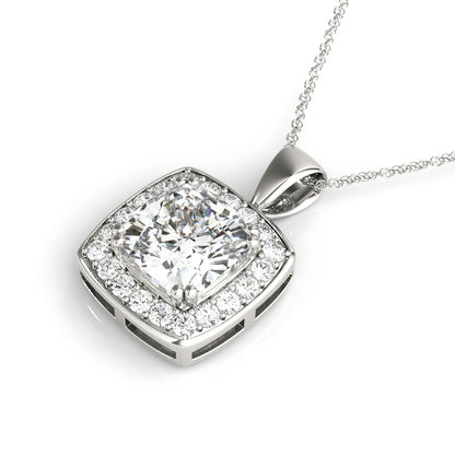 Cushion Halo Straight-Edge Lab Diamond Necklace