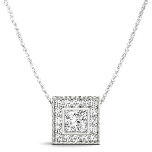 Princess Halo Accented Floating Lab Diamond Necklace
