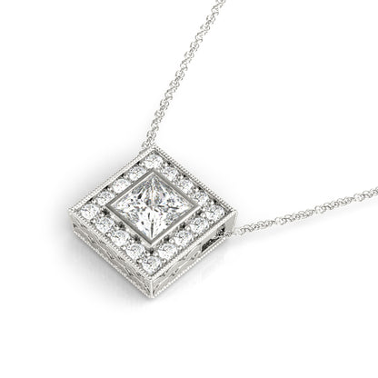 Princess Halo Accented Floating Lab Diamond Necklace