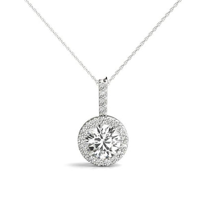 Round Halo Accented Lab Diamond Necklace