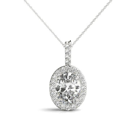 Oval Halo Accented Lab Diamond Necklace