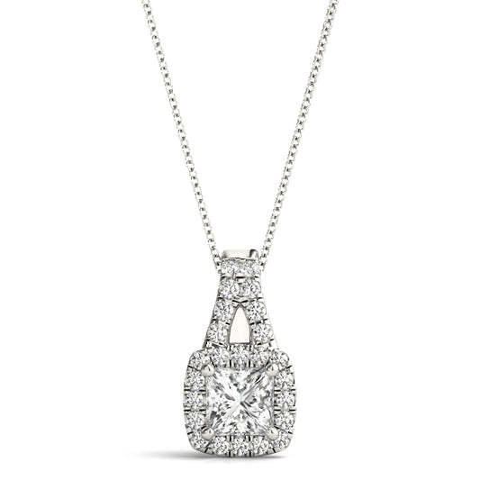 Princess Halo Accented Modified Lab Diamond Necklace