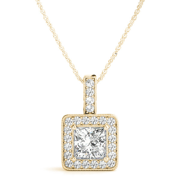 Princess Halo Accented Straight-Edge Lab Diamond Necklace