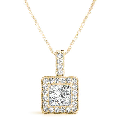 Princess Halo Accented Straight-Edge Lab Diamond Necklace