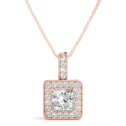 Princess Halo Accented Straight-Edge Lab Diamond Necklace