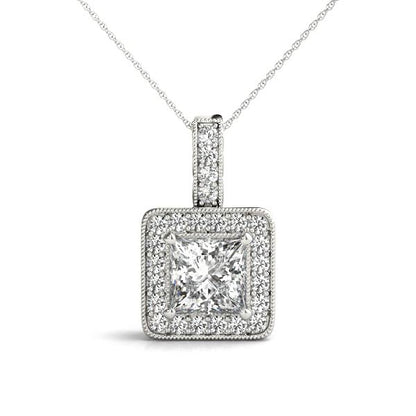 Princess Halo Accented Straight-Edge Lab Diamond Necklace