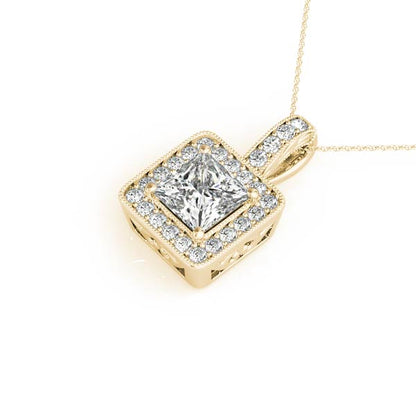 Princess Halo Accented Straight-Edge Lab Diamond Necklace