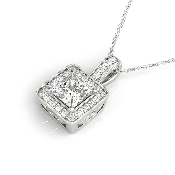Princess Halo Accented Straight-Edge Lab Diamond Necklace