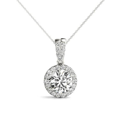 Round Halo Accented Modified Lab Diamond Necklace