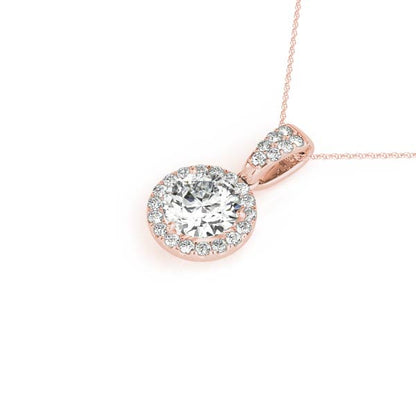 Round Halo Accented Modified Lab Diamond Necklace