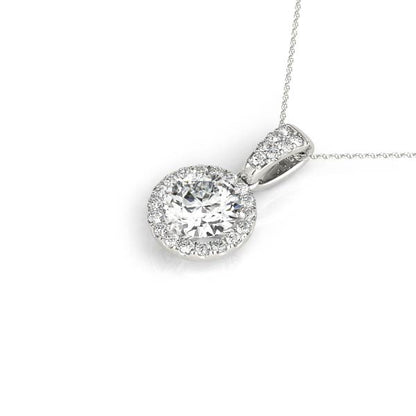Round Halo Accented Modified Lab Diamond Necklace