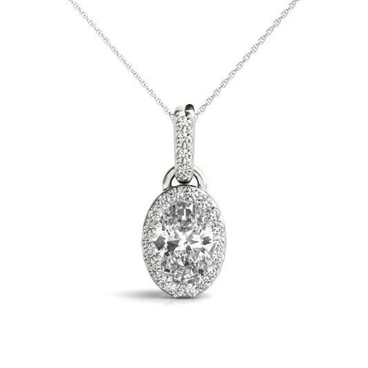 Oval Halo Accented Swivel-Bail Lab Diamond Necklace