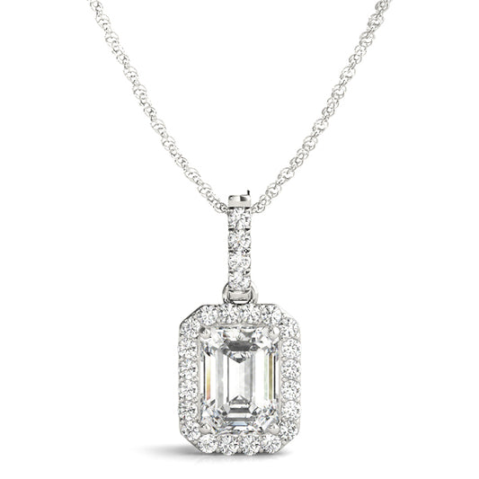 Emerald Halo Accented Lab Diamond Necklace