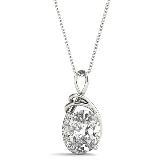 Oval Designer Halo Accented Lab Diamond Necklace