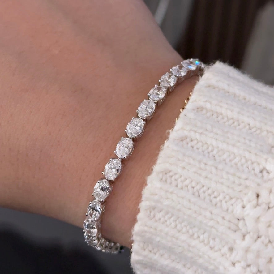 14kt White Gold Oval Lab Diamond Tennis Bracelet 7.49ctw