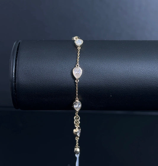 2.00ctw Pear Lab Diamond 14kt Yellow Gold Multi-Stone Bezel 7" Bracelet BRC-109