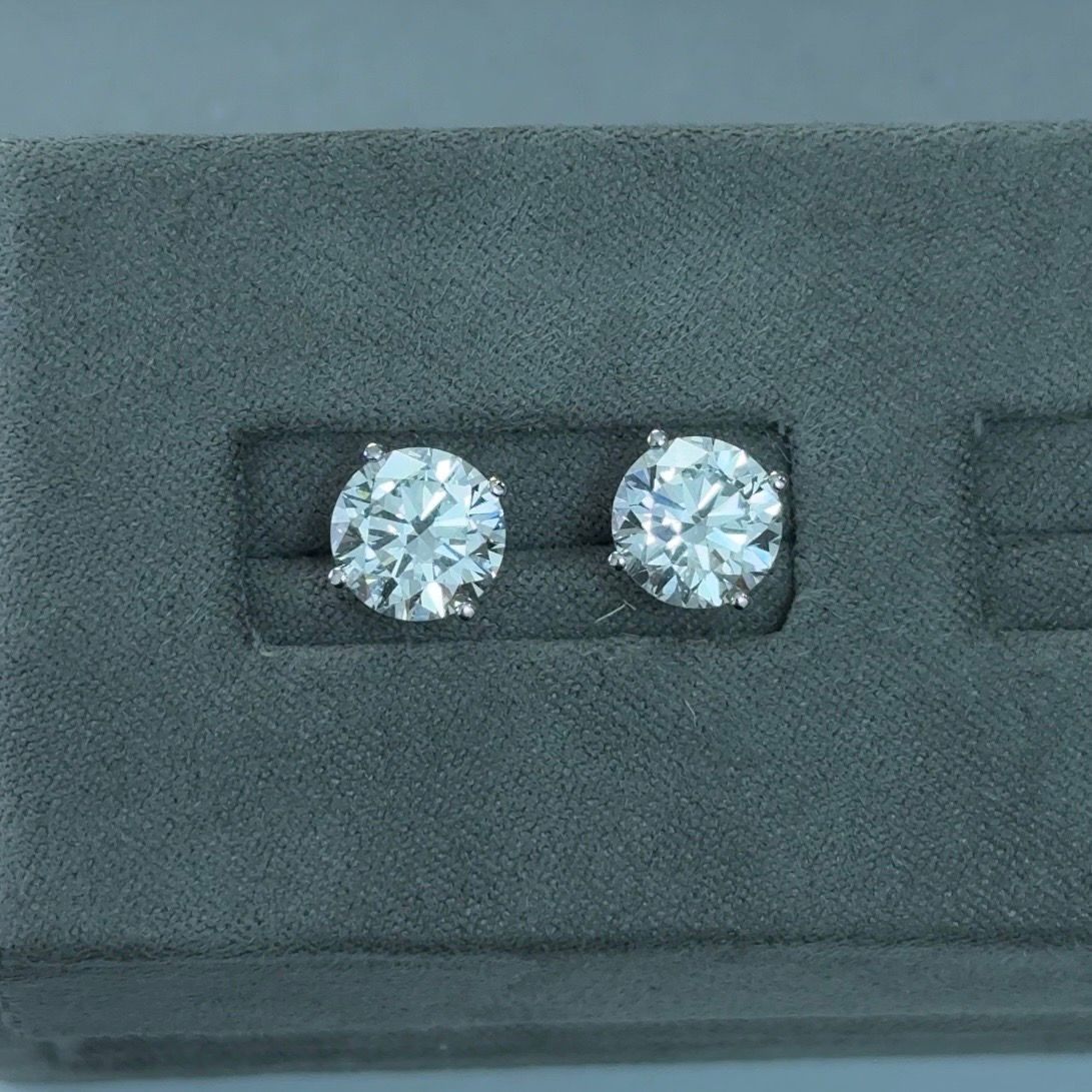 Round Lab Diamond 14kt White Gold 4-Prong Basket Stud Earrings 7.00 ctw