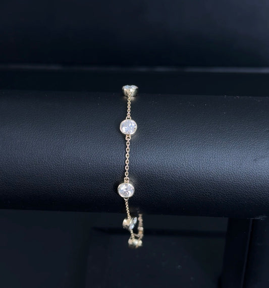 2.63ctw Round Lab Diamond 14kt Yellow Gold Multi-Stone Bezel 7" Bracelet BRC-118-1