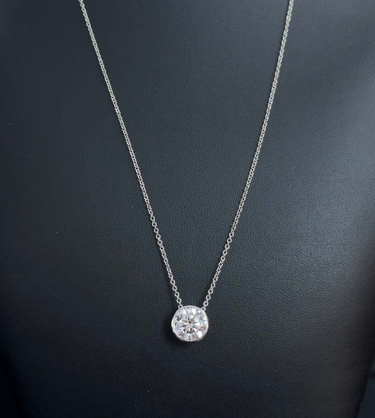 3.04ctw Round Ideal cut E VS1 Lab Diamond 14kt White Gold Pendant with 16-18" Chain CHN-121-1
