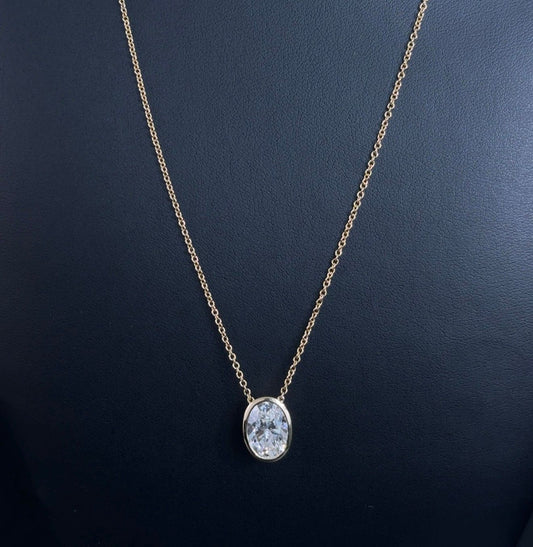 3.02ct Oval Lab Diamond Pendant E VVS2 14kt Yellow Gold Necklace Pendant 16-18" CHN-125-1