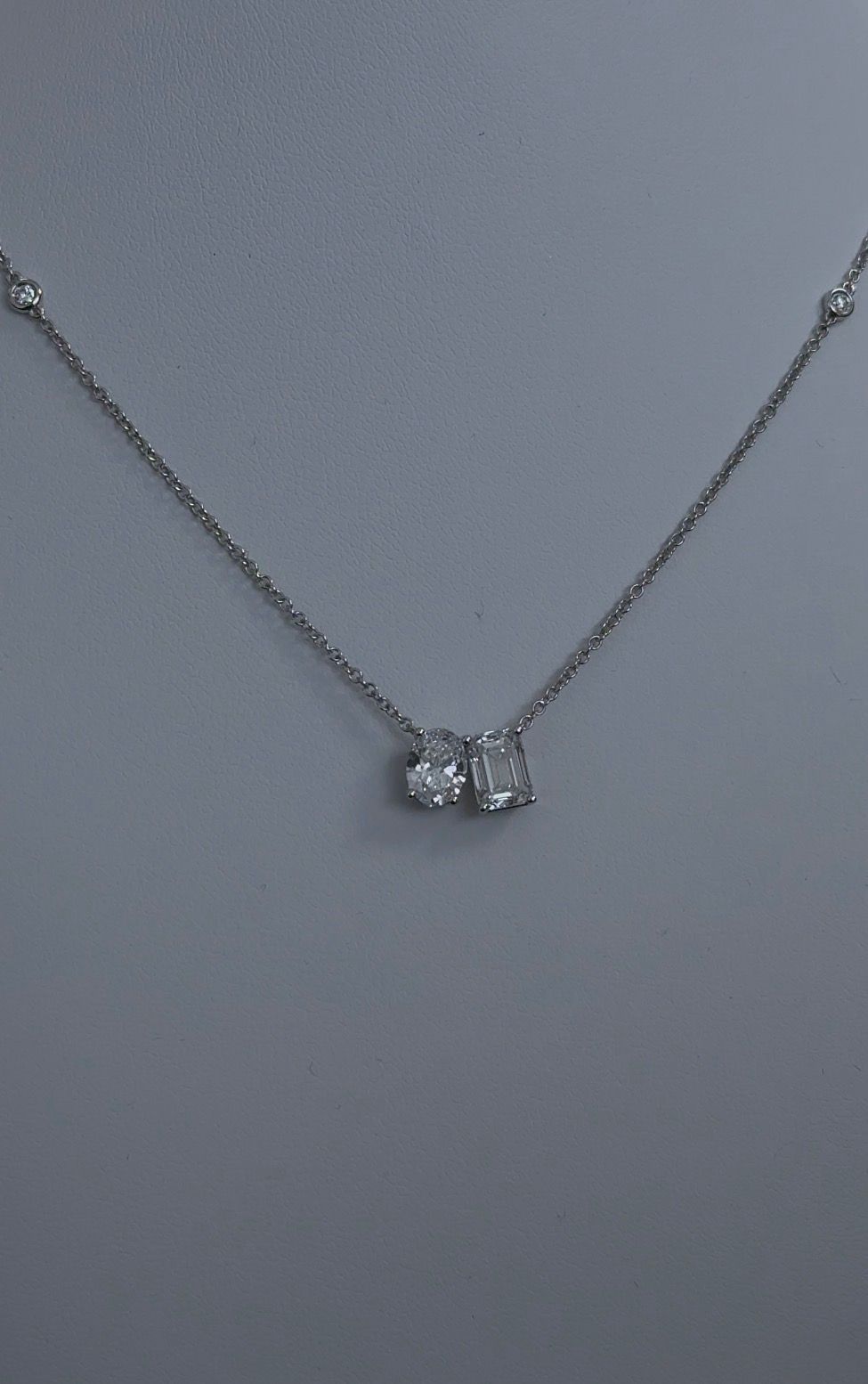1.90ctw Oval and Emerald Cut Lab Grown Diamond Pendant Necklace 14kt White Gold CHN-133