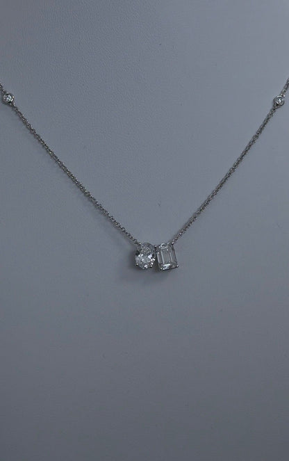 1.90ctw Oval and Emerald Cut Lab Grown Diamond Pendant Necklace 14kt White Gold CHN-133