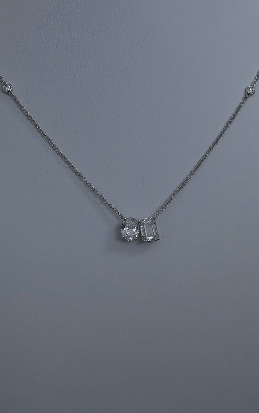 1.90ctw Oval and Emerald Cut Lab Grown Diamond Pendant Necklace 14kt White Gold CHN-133