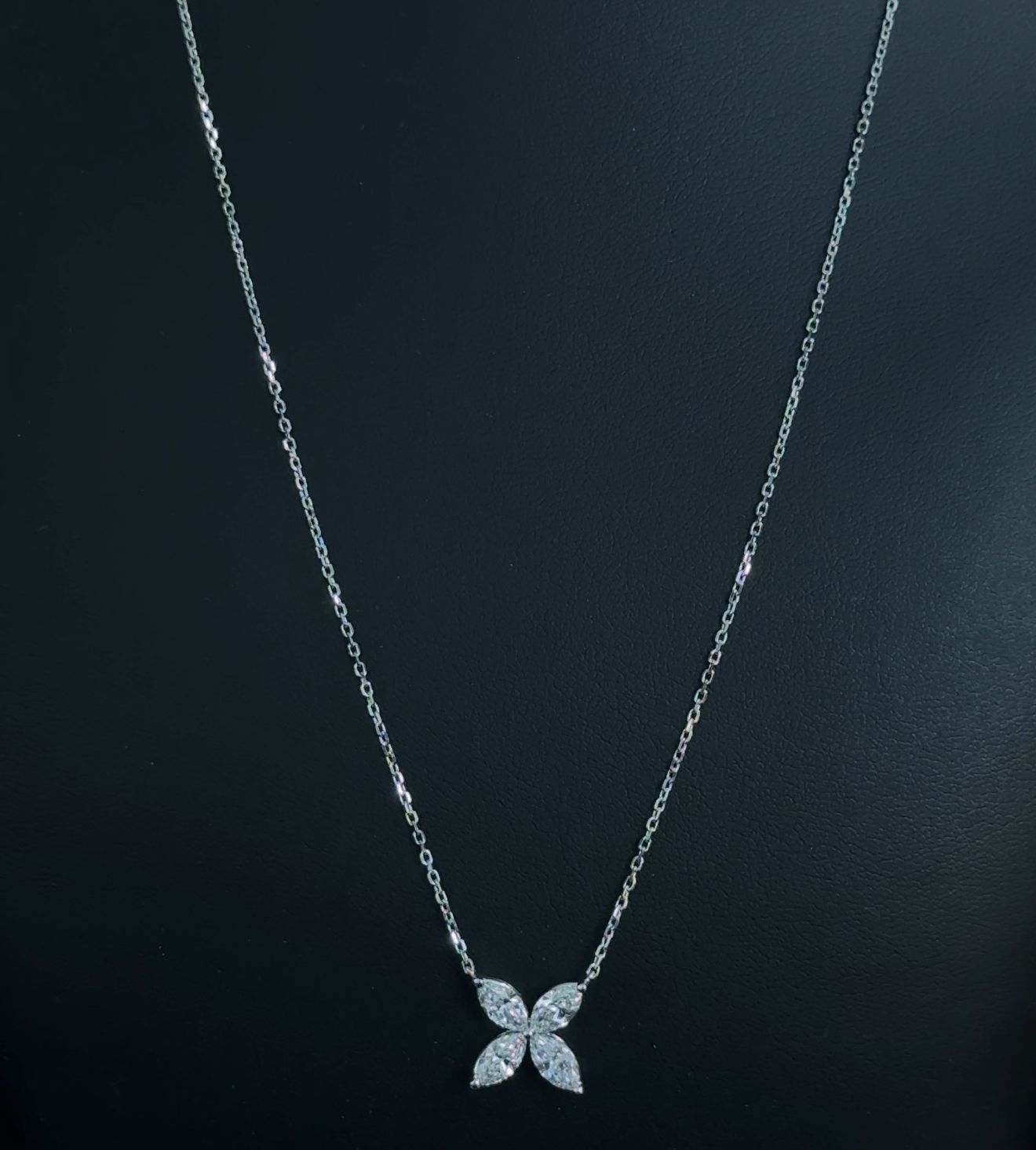 1.35ctw Marquise Lab Diamond 14kt White Gold Flower Pendant with 16-18" Chain CHN-67-1