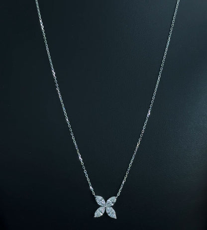 1.35ctw Marquise Lab Diamond 14kt White Gold Flower Pendant with 16-18" Chain CHN-67-1