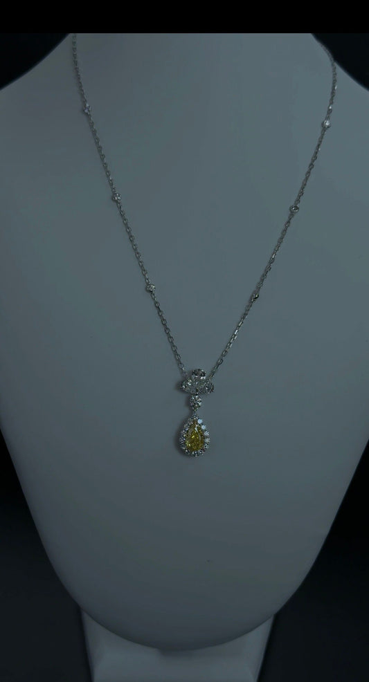 3.71ctw Yellow Pear Lab Diamond 14kt White Gold 18" Necklace CHN-68-2