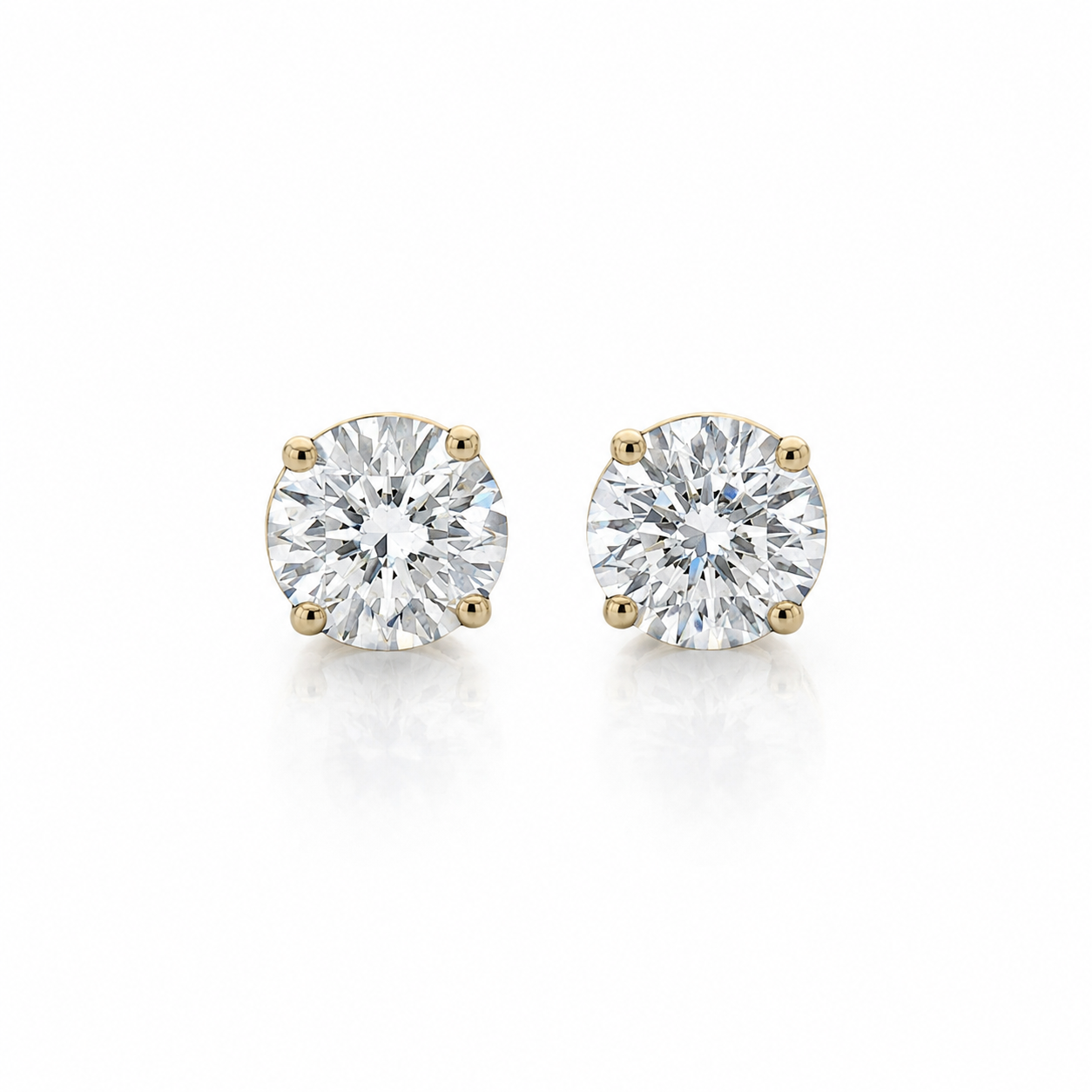 Round Lab Diamond 14kt Yellow Gold 4-Prong Basket Stud Earrings 2.00ctw