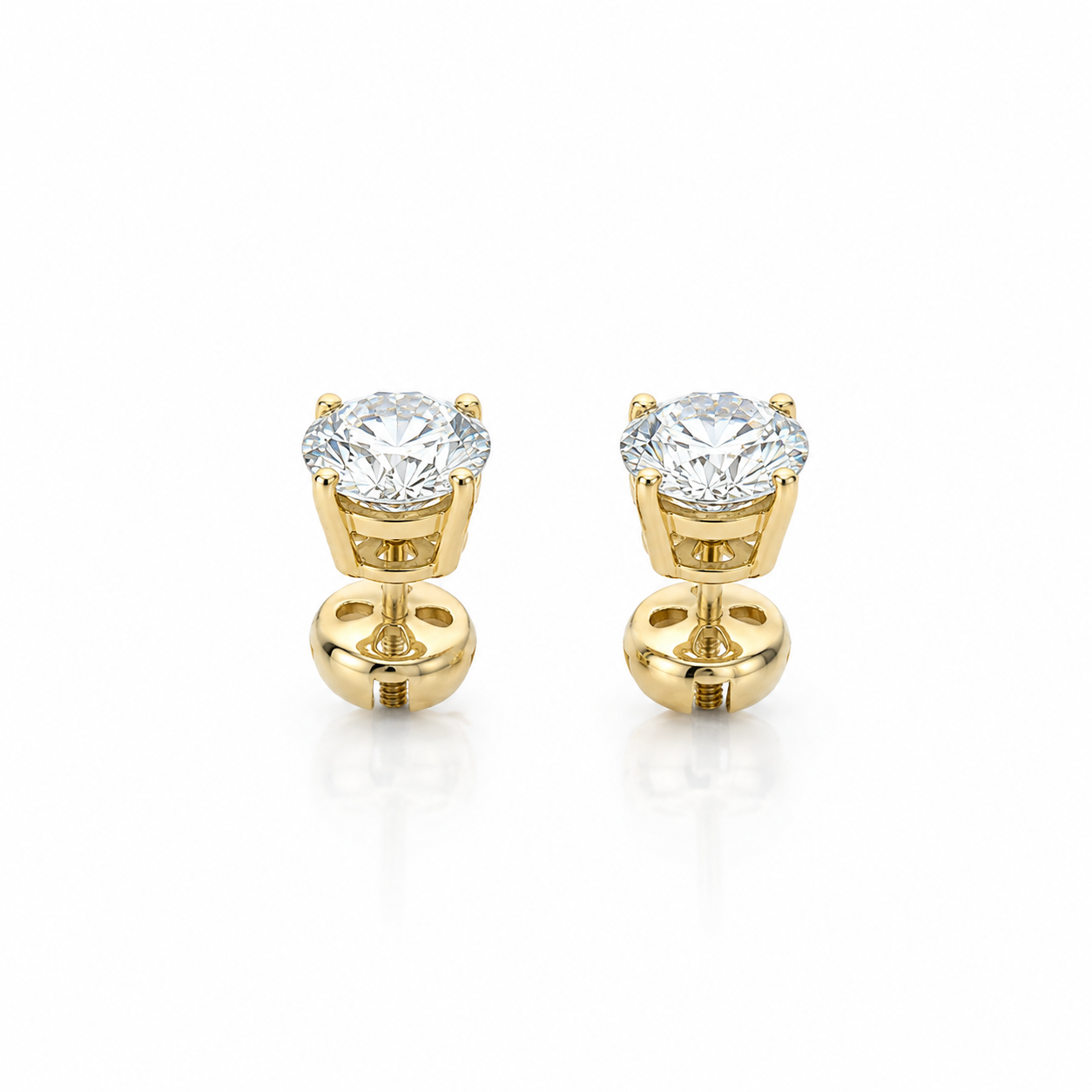 Round Lab Diamond 14kt Yellow Gold 4-Prong Basket Stud Earrings 2.00ctw